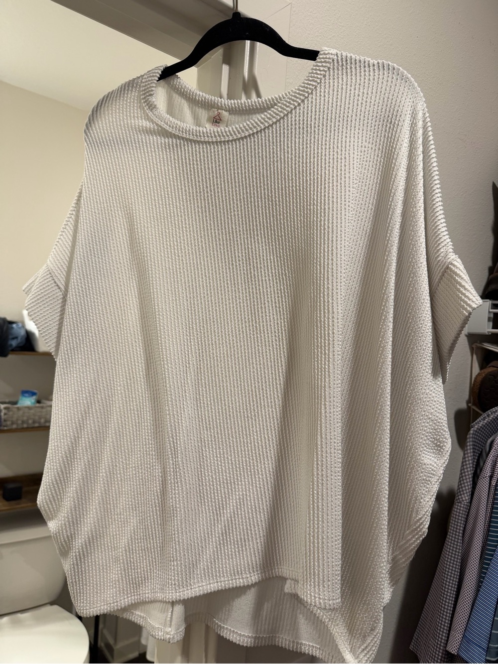 Relaxed Waffle Knit Short Sleeve Top - White